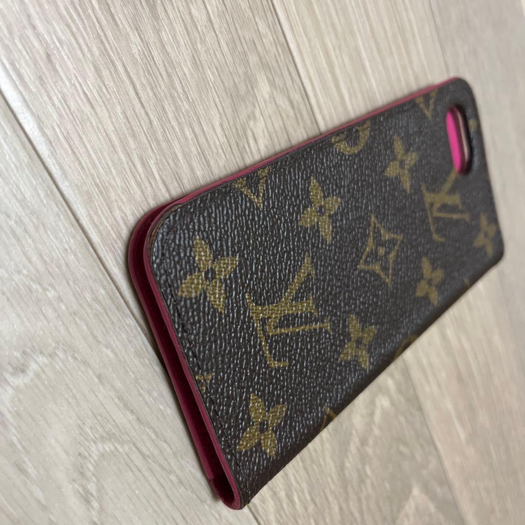 美品ルイヴィトン　手帳型 iPhoneケース ブラウン/ピンク