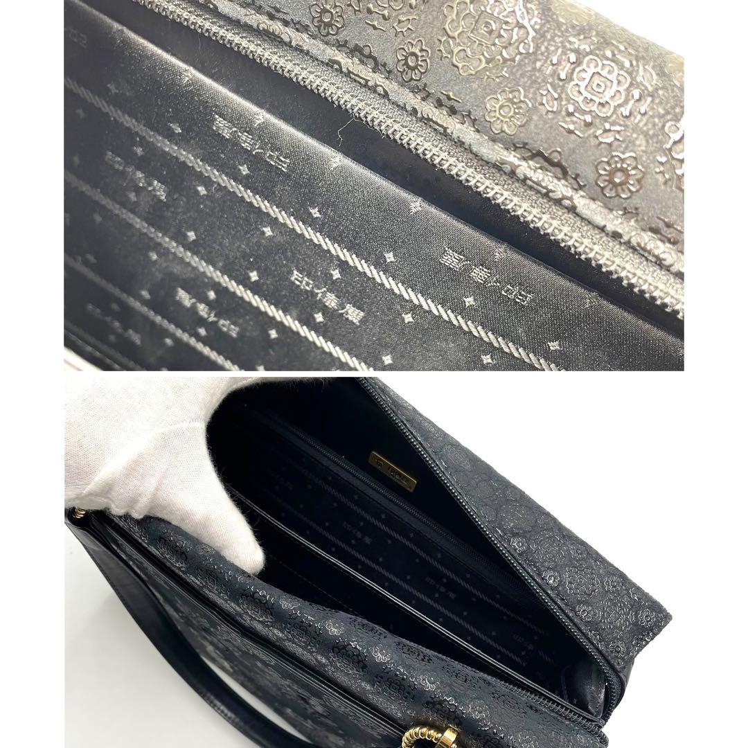 美品★印傳屋 フォーマル ハンドバッグ 薔薇 花柄 鹿革 漆塗り ゴールド金具