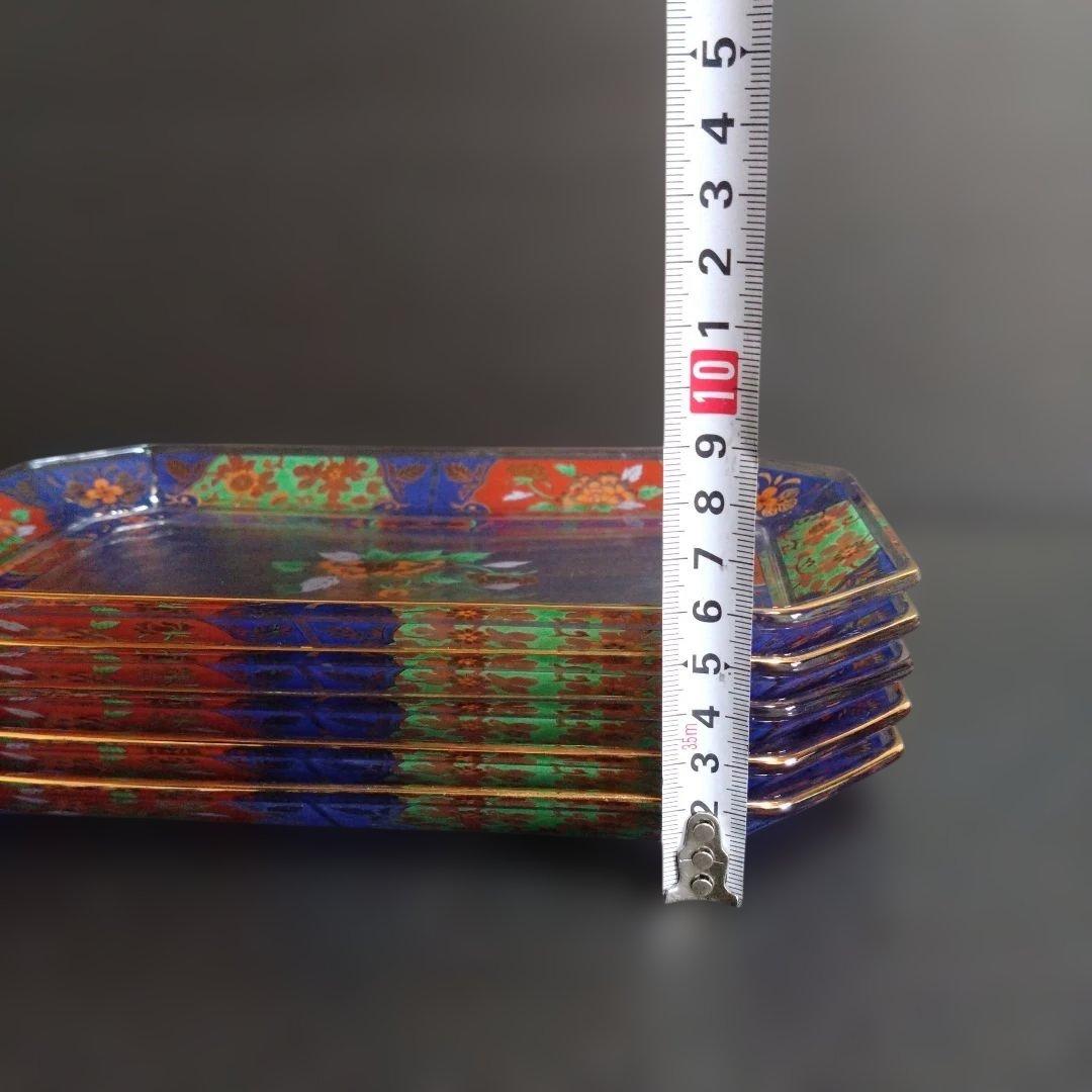 未使用 玻璃古伊萬里 ガラス長角皿5枚　お祝い