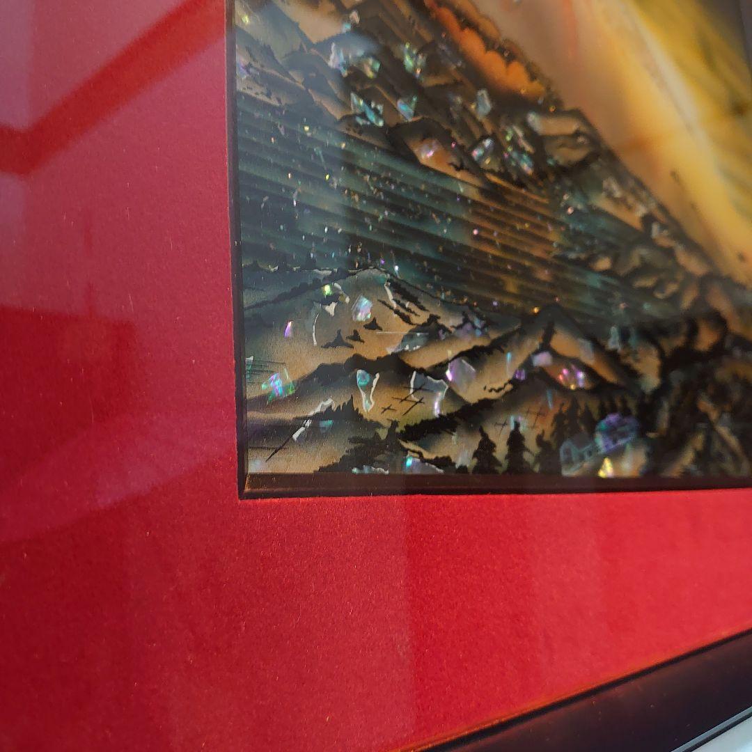 【美品】螺鈿細工　絵画　富士山　縁起物　浮世絵風　一点物
