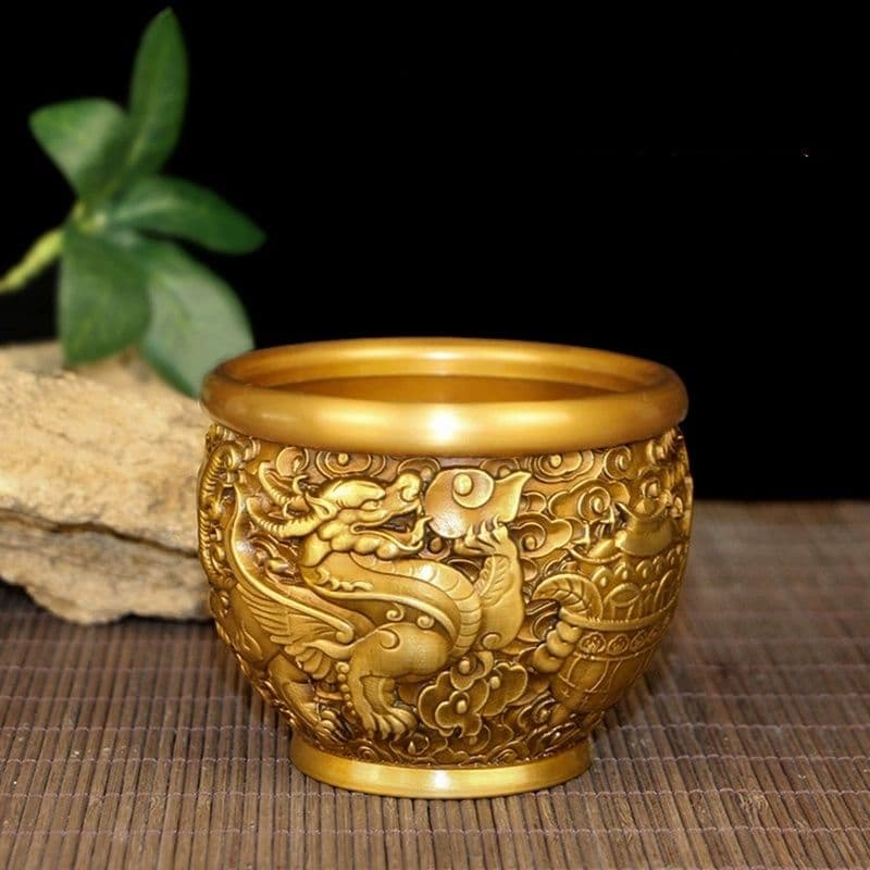 銅 細工 レリーフ招財風水麒麟壺玄関 客間 書斎 装飾品 工芸品 置物