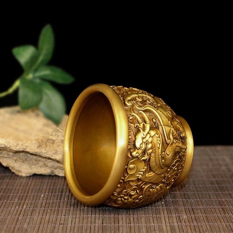 銅 細工 レリーフ招財風水麒麟壺玄関 客間 書斎 装飾品 工芸品 置物