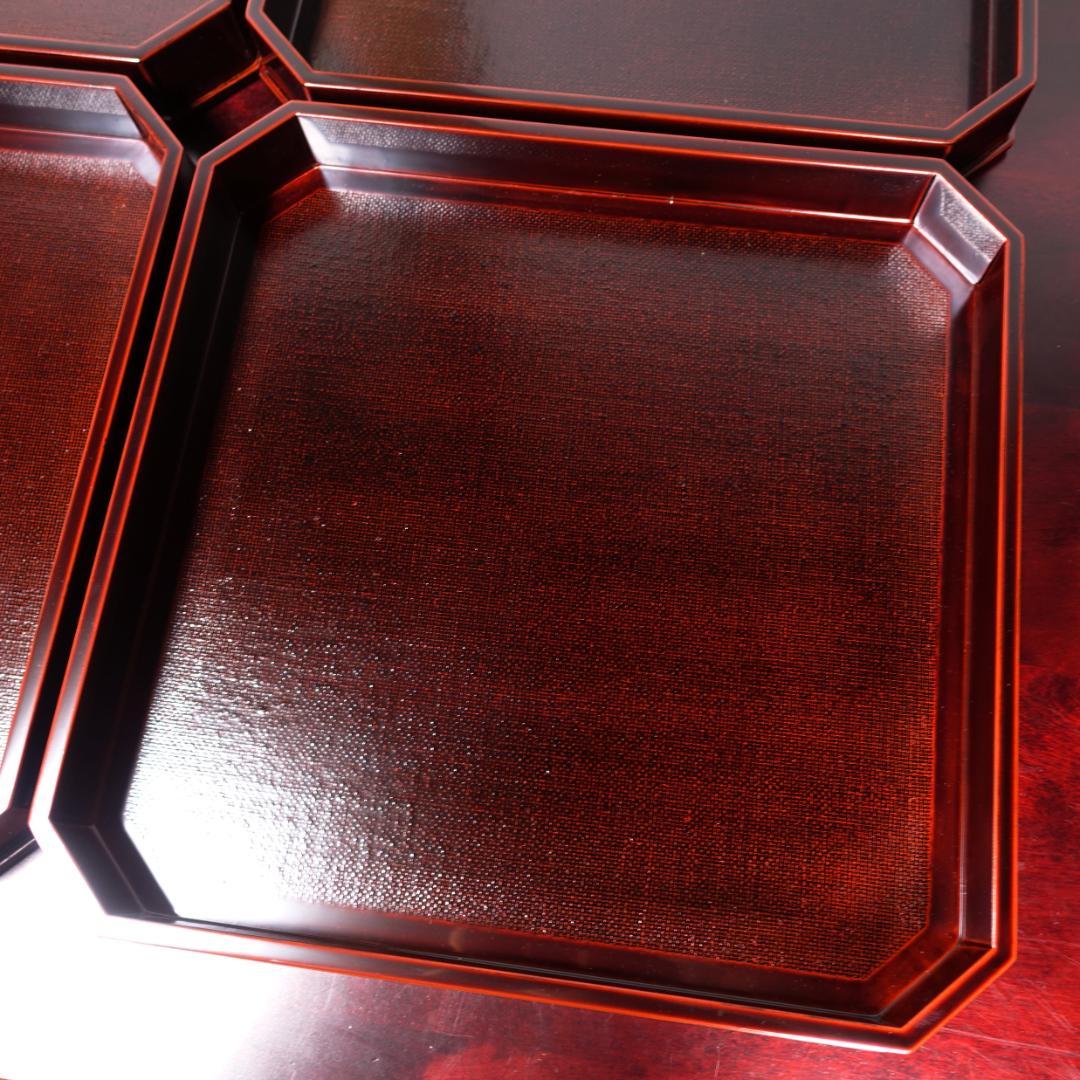 輪島塗の名店 五島屋謹製 溜塗 裏黒塗 布張 卓上膳 盆 5客 共箱