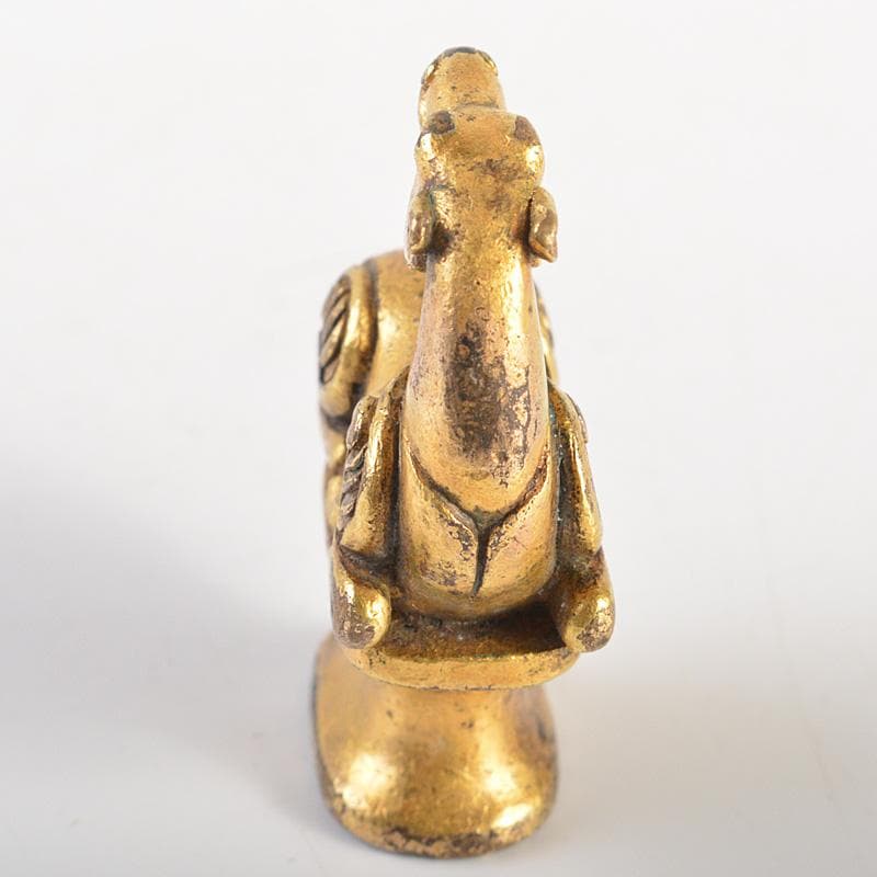 中国　古銅鍍金　馬像　紙鎮　置物　V　R7506