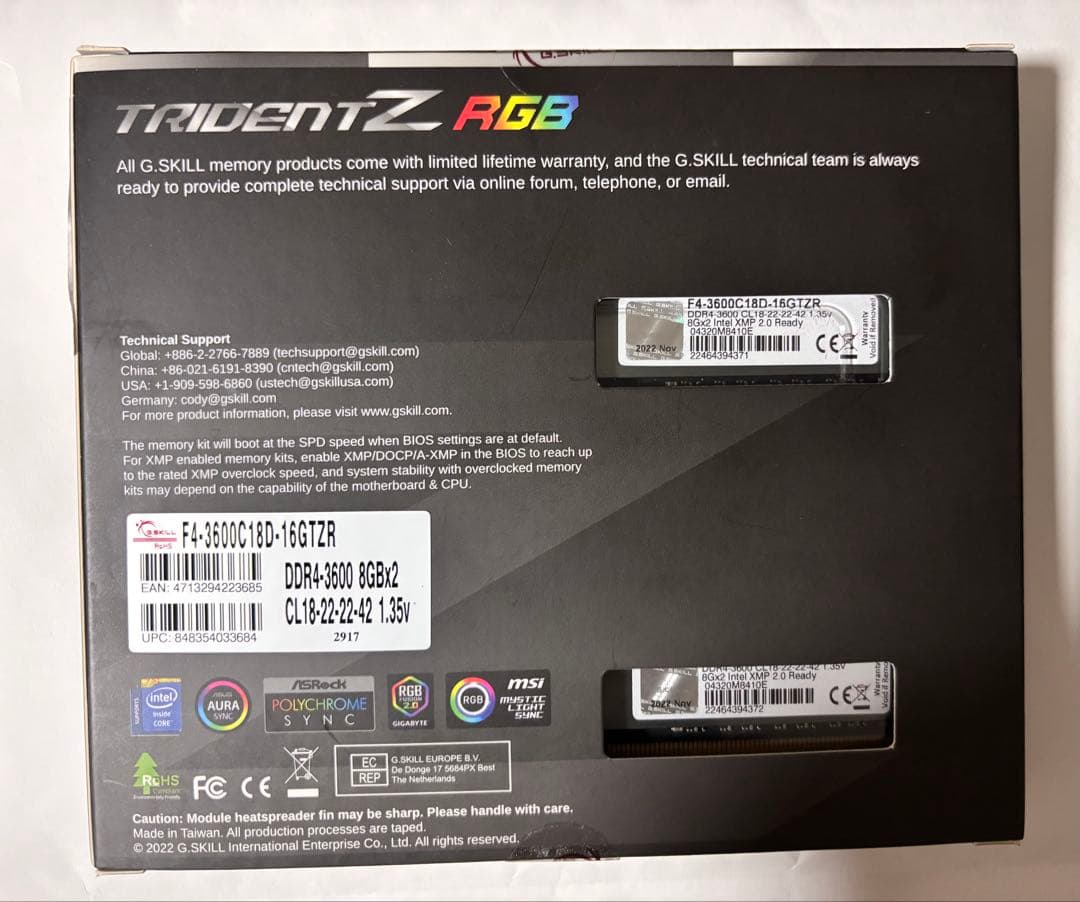 メモリー G.SKILL TRIDENT Z RGB DDR4-3600 16GB