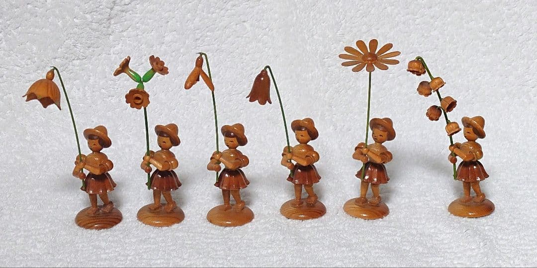 ドイツ製手作り木製人形 ヴィンテージフラワーチルドレン6体セット