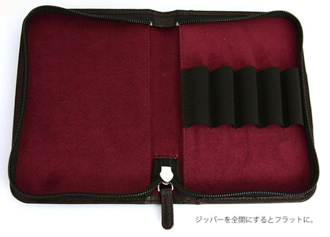 ナガサワ文具センター　ペンケース　5本　ブラック　万年筆　レザー　牛革