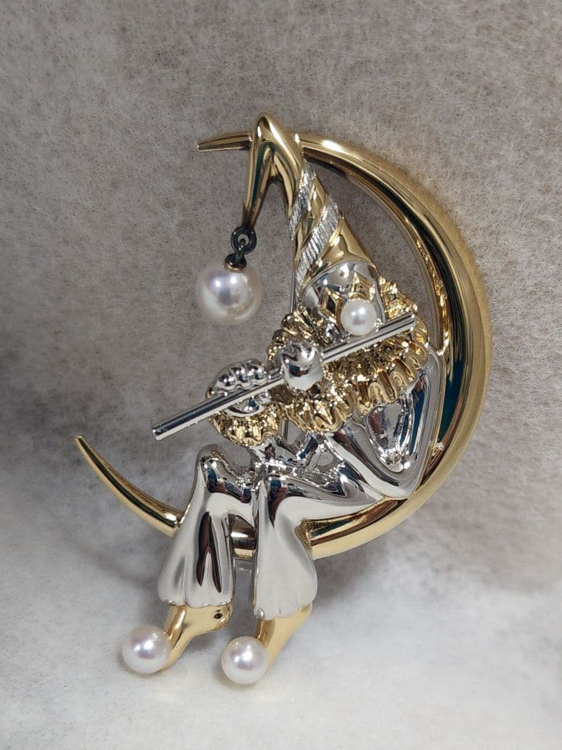 MIKIMOTO ミキモト ブローチ シルバー パール ピエロ 三日月 笛