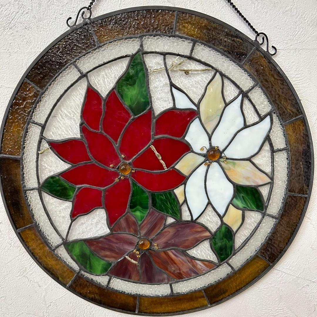 西洋アンティーク特大　ステンドグラス　直径41cm アートパネル　⑫