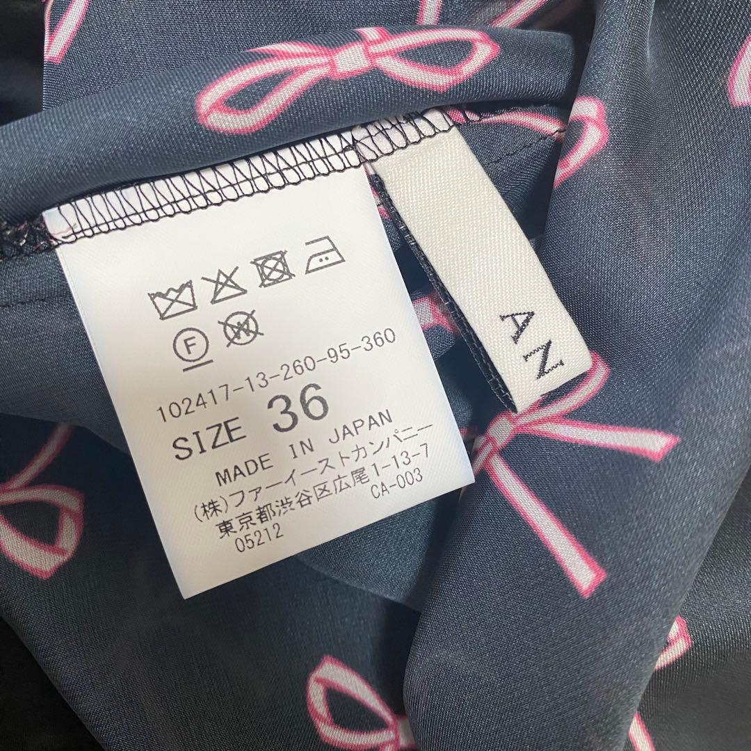 24SS♡ANAYI リボンプリントタックスリーブブラウス 36 とろみ シアー
