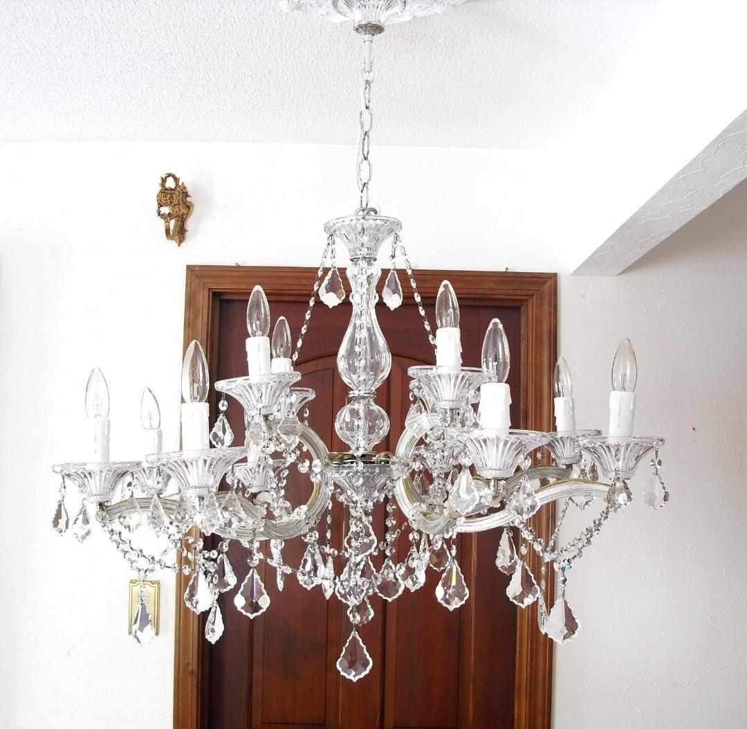 チェコ・ボヘミアンクリスタルガラス☆１２灯シャンデリア☆七色に輝く高純度・高品質