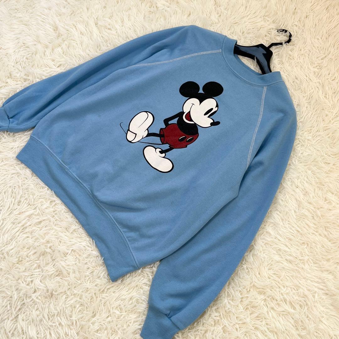70's USA製 ビンテージ 白足 ミッキー スエット XL 水色
