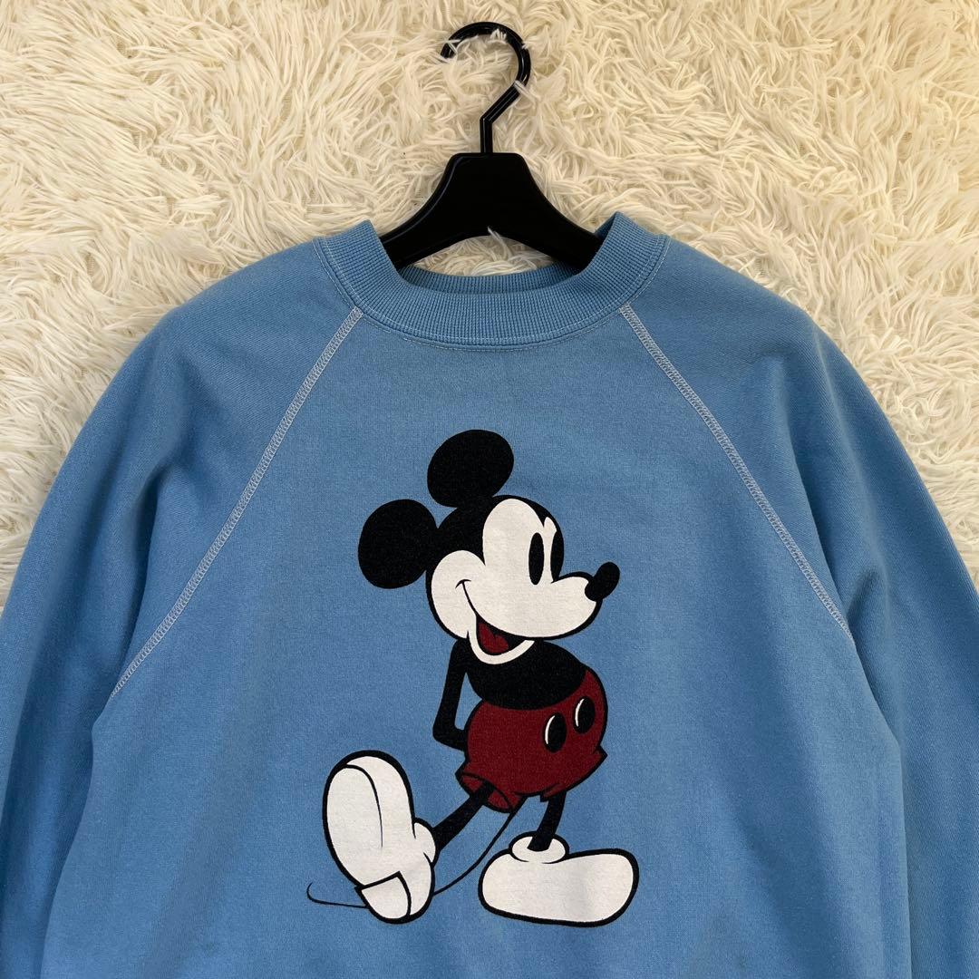70's USA製 ビンテージ 白足 ミッキー スエット XL 水色
