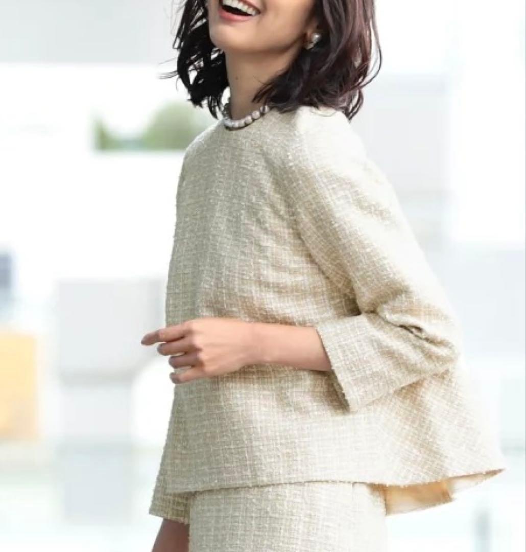 【美品】デミルクスビームス バックフレアツイードプルオーバー ペプラム 定価2万