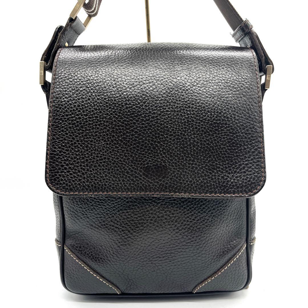 【希少】ダンヒル メッセンジャーバッグ フラップ シボ革 ダークブラウン