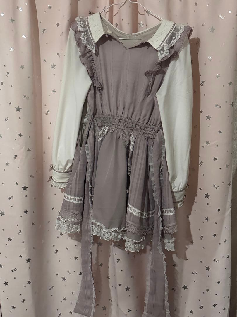 LIZLISA シアーチェックエプロンフリルワンピース ピンク