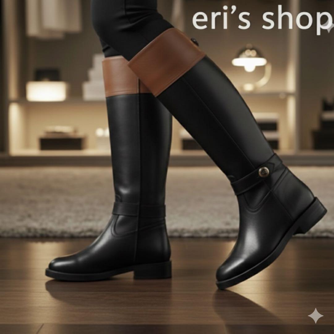 極美品 コーチ 36 23 レザー ロングブーツ ターンロック バイカラー