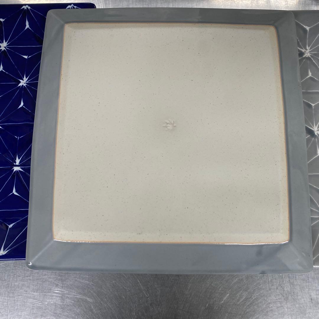波佐見焼　ホワイトライン麻　スクエアプレートL 瑠璃 翔芳窯