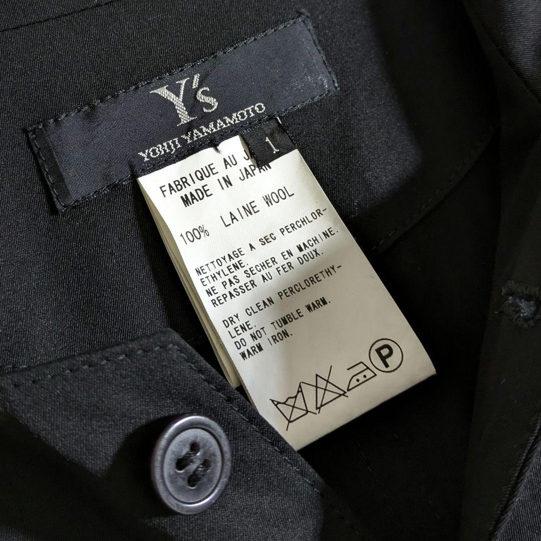 ワイズ ヨウジヤマモト／変形ウールシャツ ブラック フリル イレヘム ラウンド