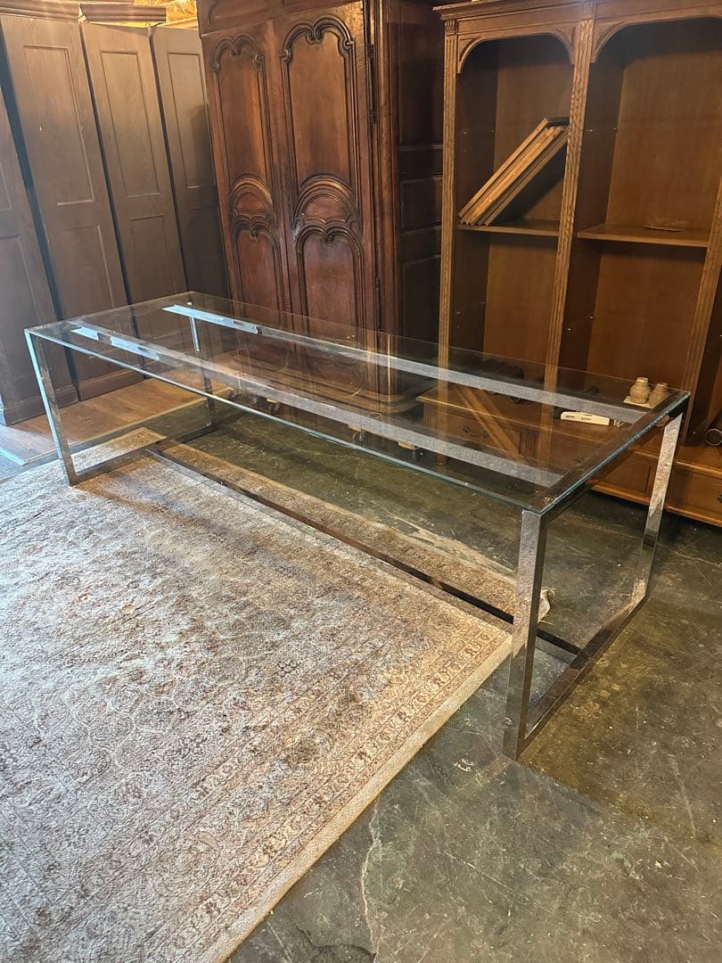 【東京都内23区配送無料】240cm ガラステーブル　事務　デザイナーズ　机