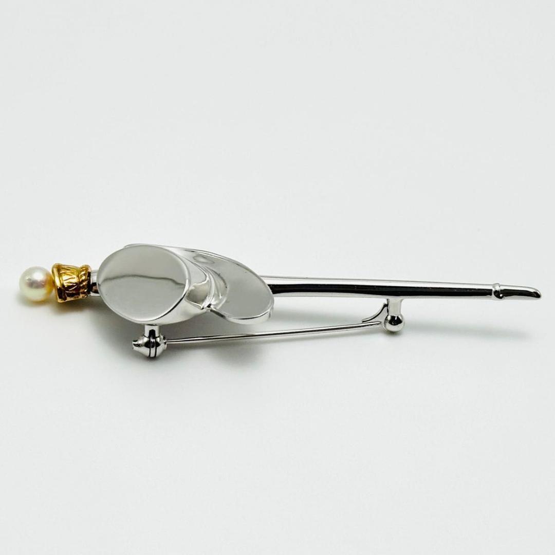 MIKIMOTO コンビ　ブローチ　パール　ハット　ステッキ　k18 シルバー