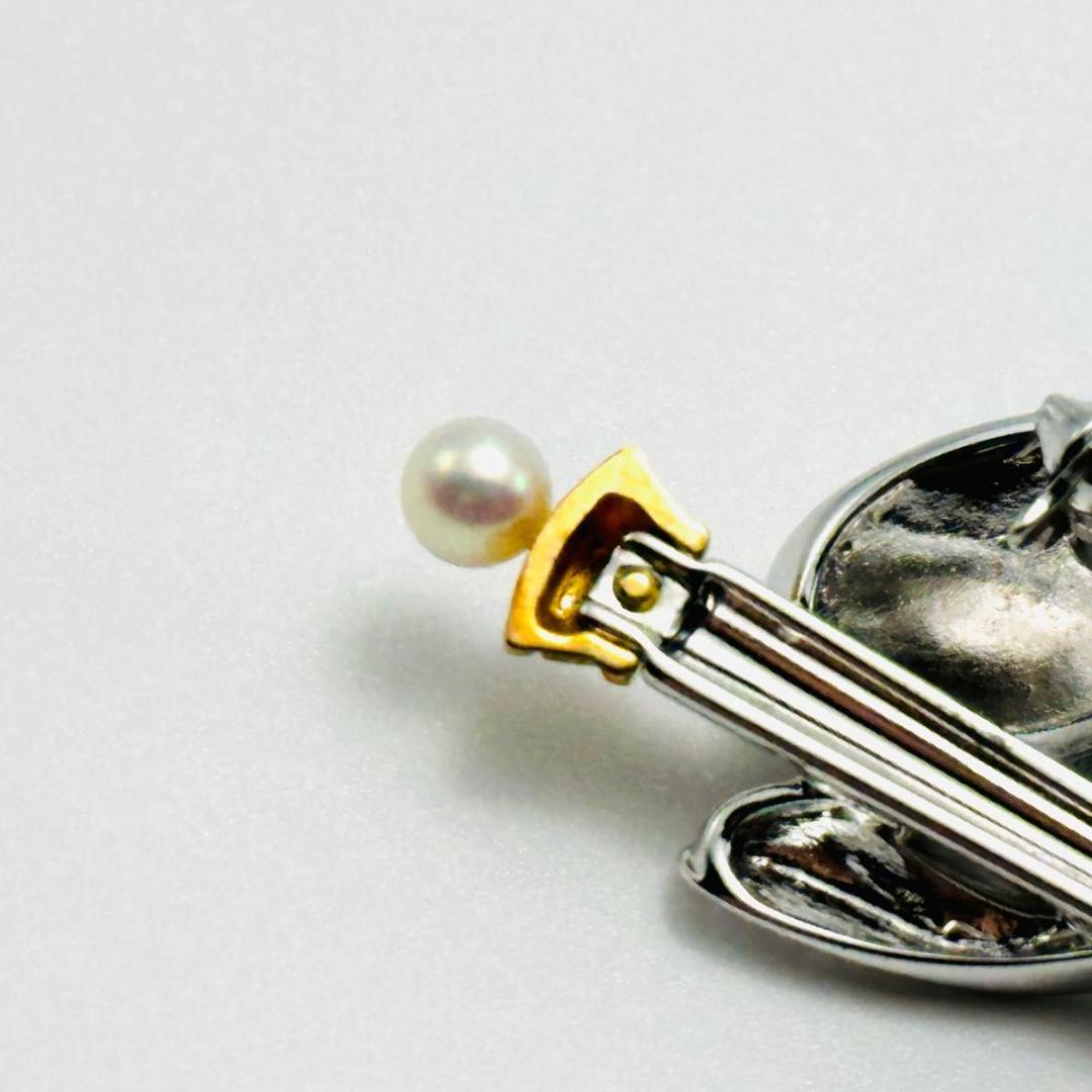 MIKIMOTO コンビ　ブローチ　パール　ハット　ステッキ　k18 シルバー