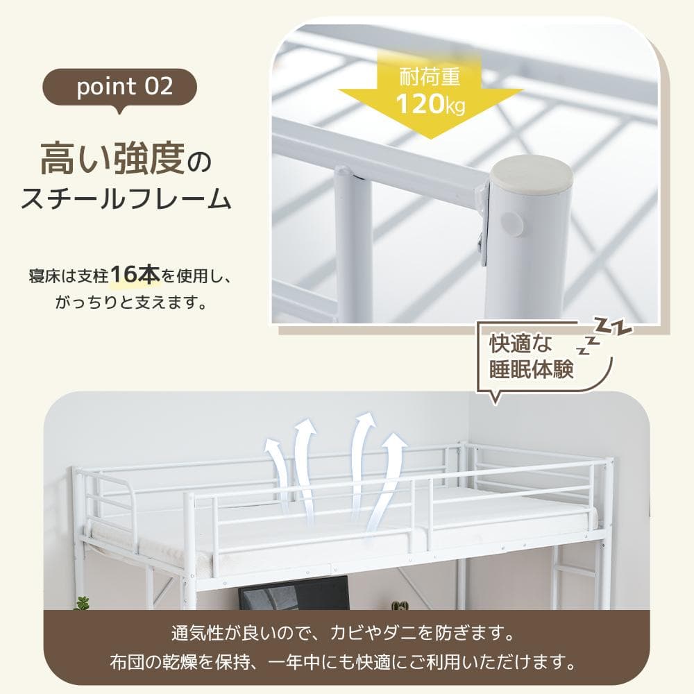 超人気！ロフトベッドデスク付き ラック棚付き ハシゴ階段北欧風 二段ベッド 大人