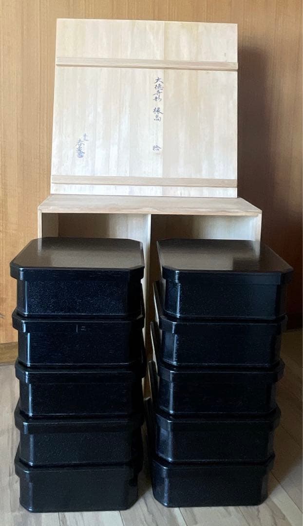 漆匠 仁和春象 黒描合塗縁高　10客 共箱 大徳寺形　椂高　茶道具　表千家　初釜