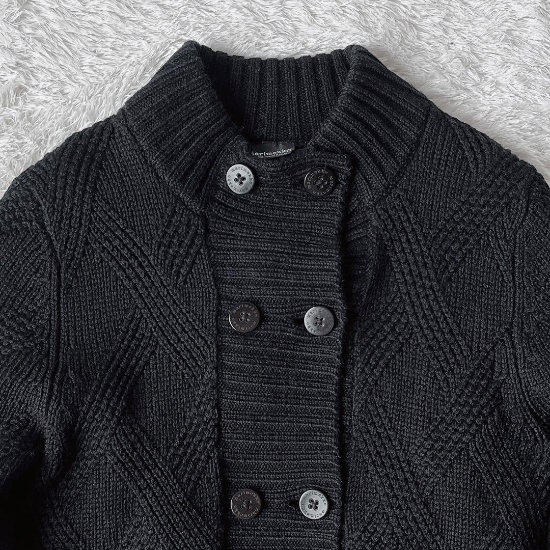 【美品】マリメッコ ウール100％ アランニットカーディガン黒フィッシャーマン黒