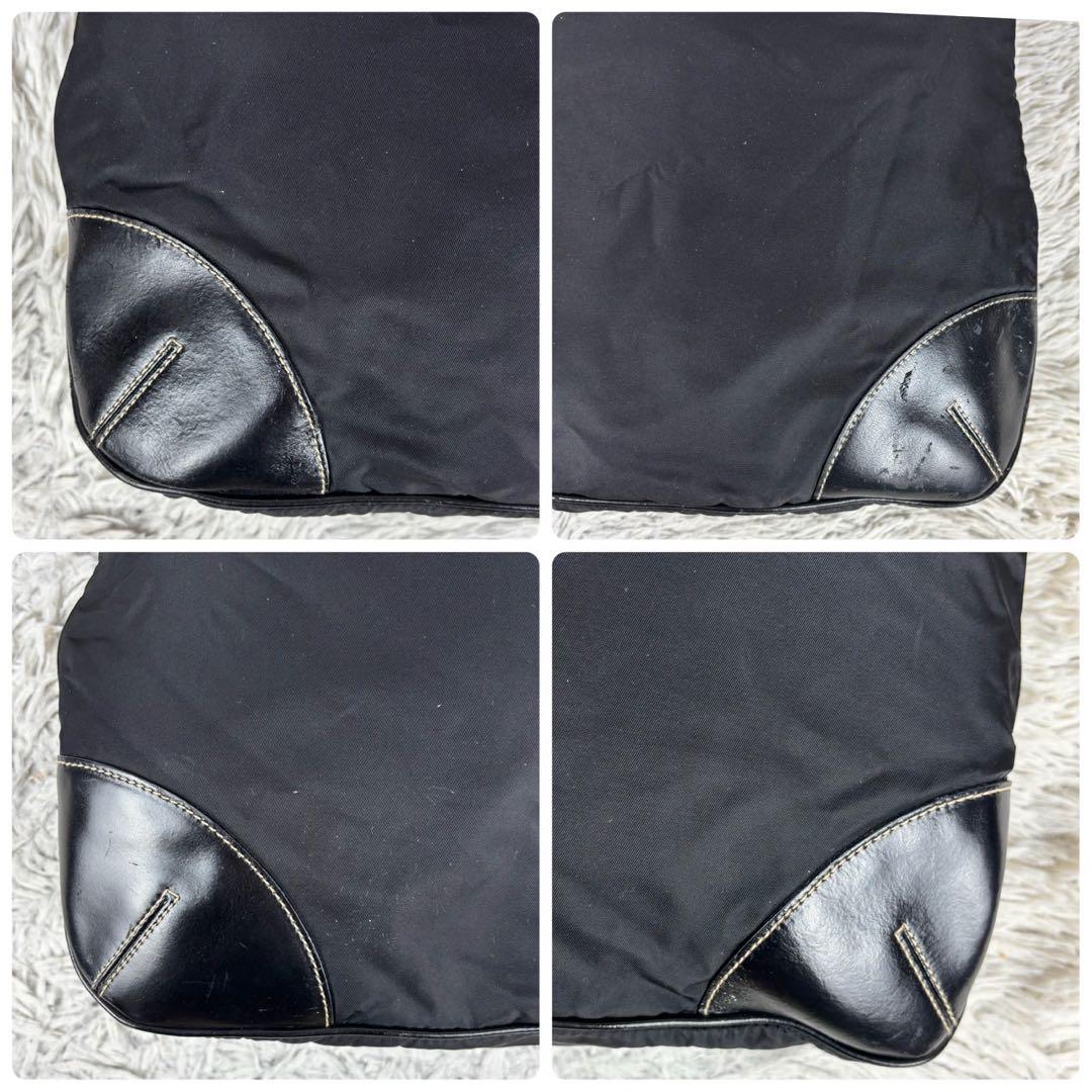 美品 PRADA ナイロン ショルダーバッグ 三角プレート 斜め掛け ブラック