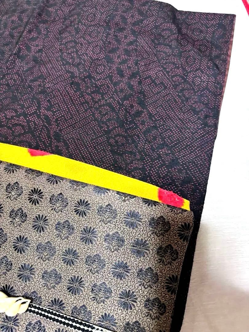 正絹　結城紬　美品　黒地　袷　正絹アンティーク名古屋帯