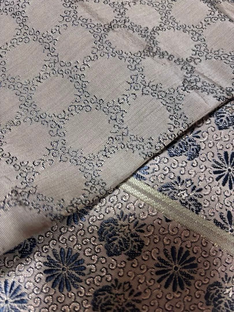 正絹　結城紬　美品　黒地　袷　正絹アンティーク名古屋帯