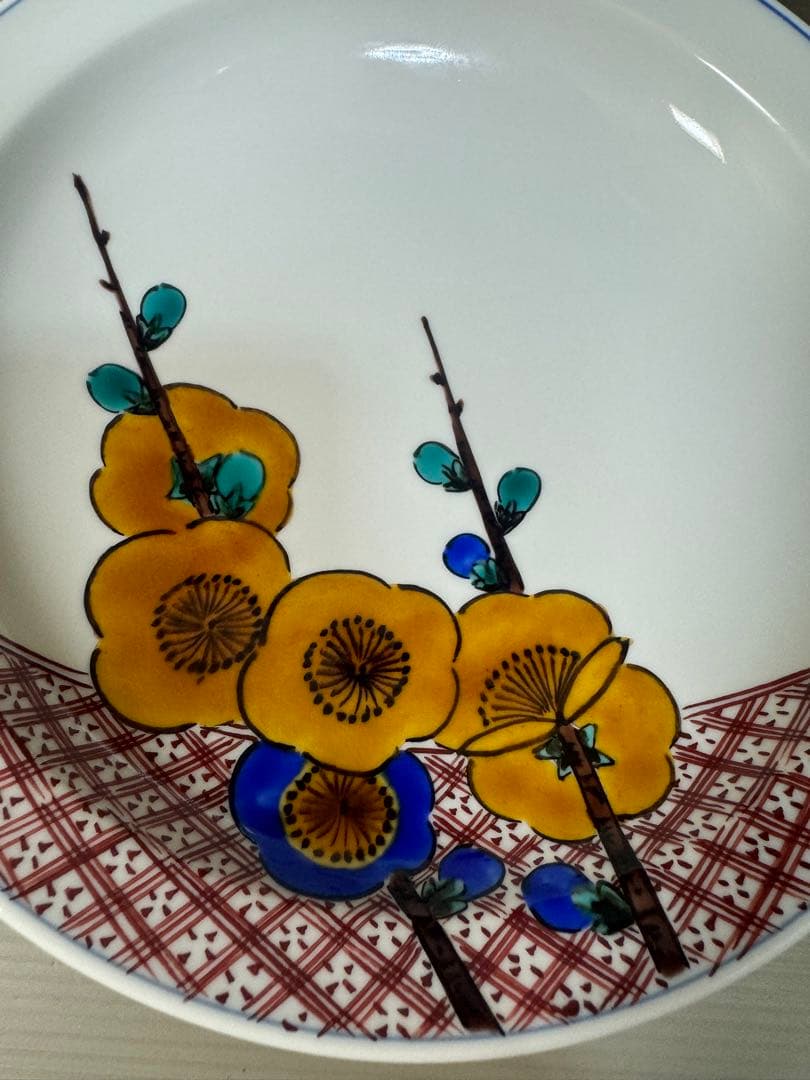 2267 九谷焼　深香窯　色絵梅花　菓子鉢　未使用