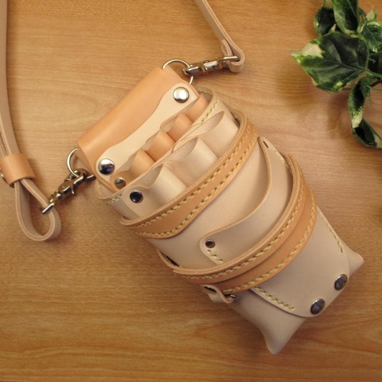 ヌメ革ナチュラル＆うす茶　７丁　革ベルト付　シザーケース　SCL-254/NC