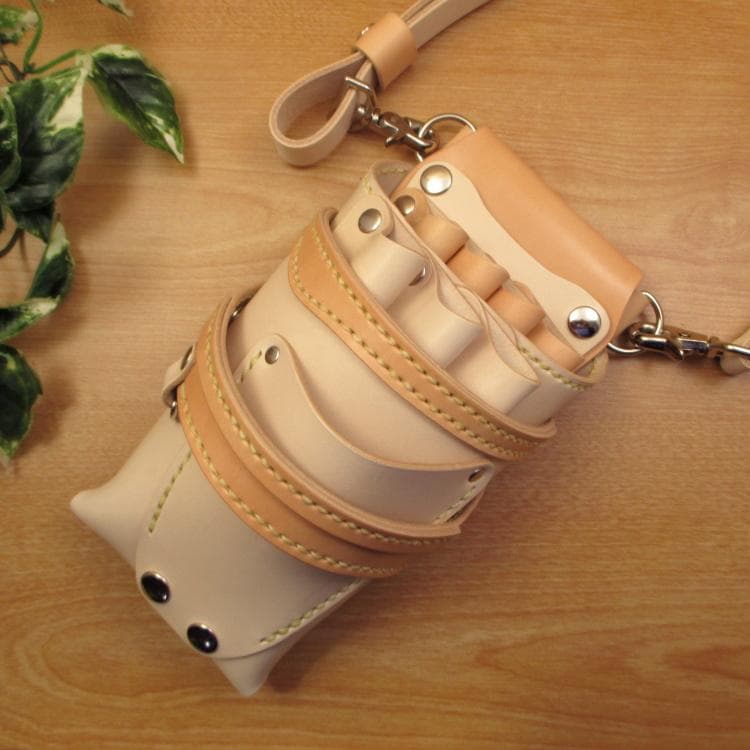 ヌメ革ナチュラル＆うす茶　７丁　革ベルト付　シザーケース　SCL-254/NC