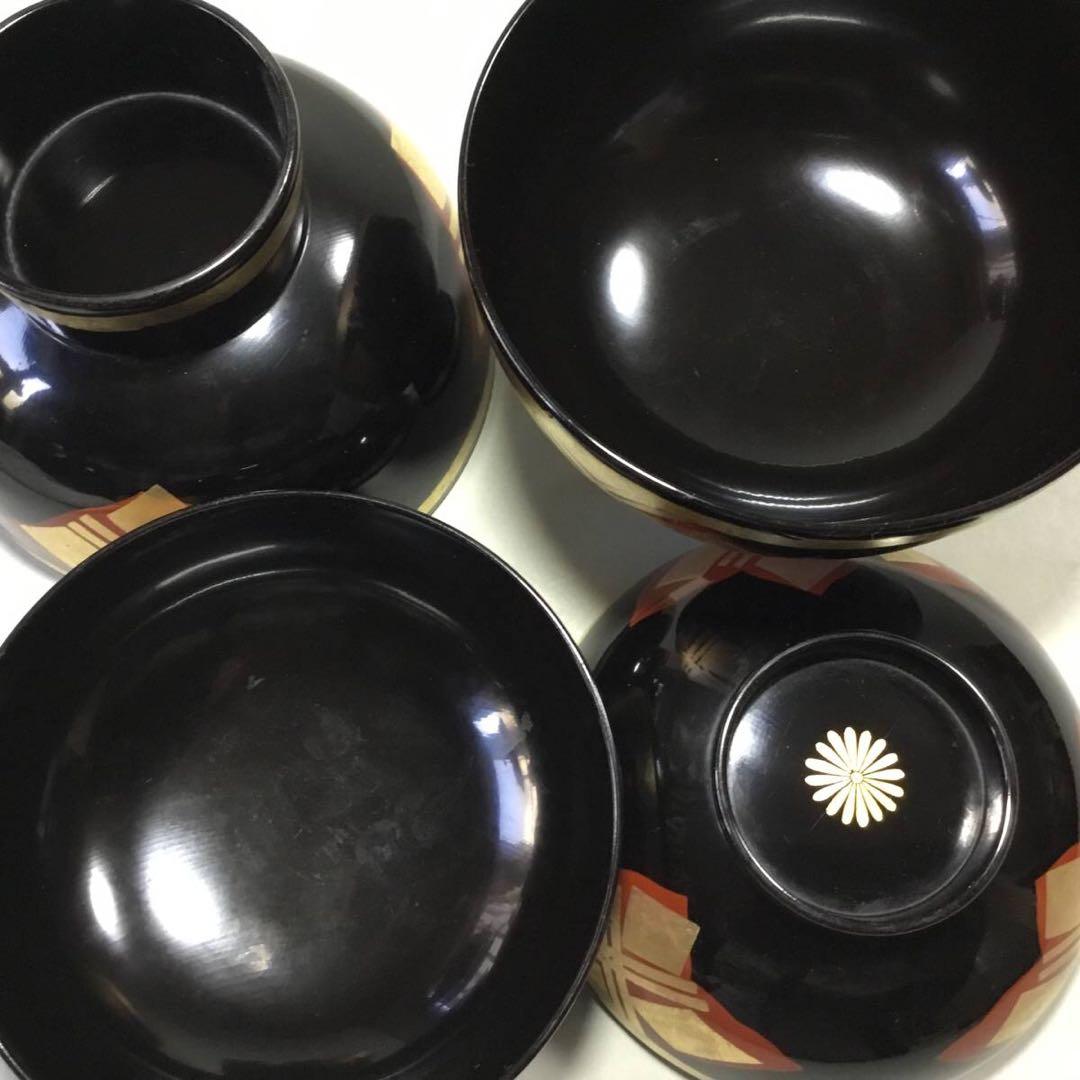 漆器◆秀衡塗？ 汁椀 2客◆漆塗 蓋椀 雑煮椀 金彩 木製 和食器 吸物椀