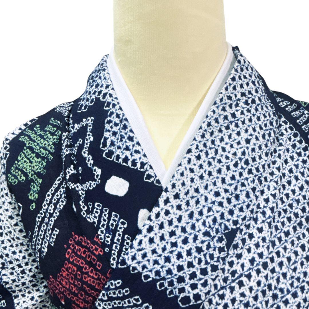 A72有松鳴海絞り 高級浴衣 花 綿　美品