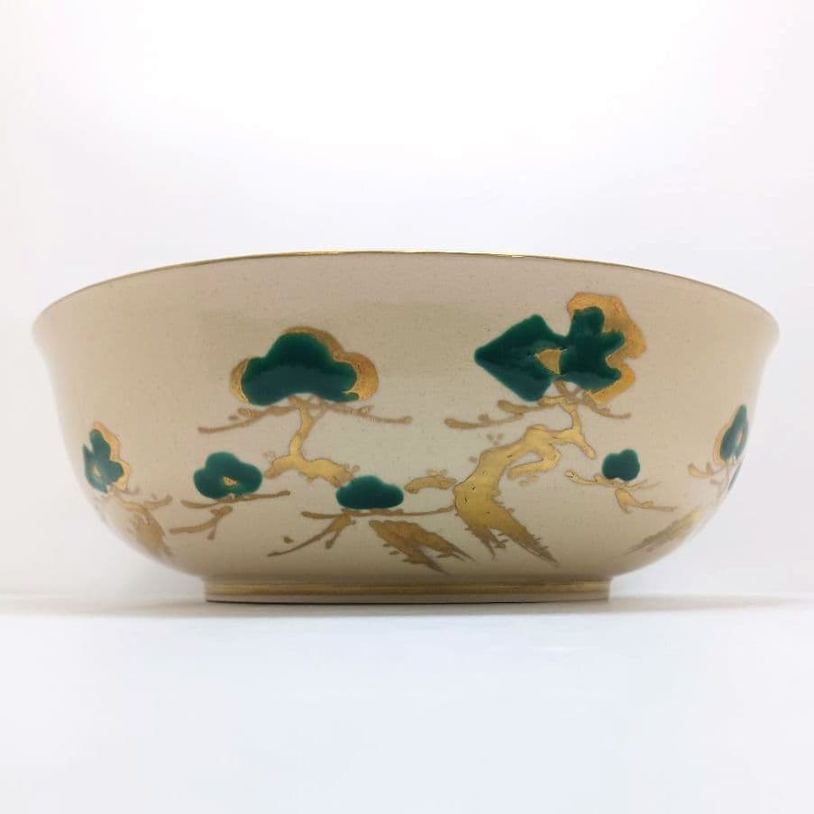 Y3386-5 仁清意老松之図 金彩鉢 共箱