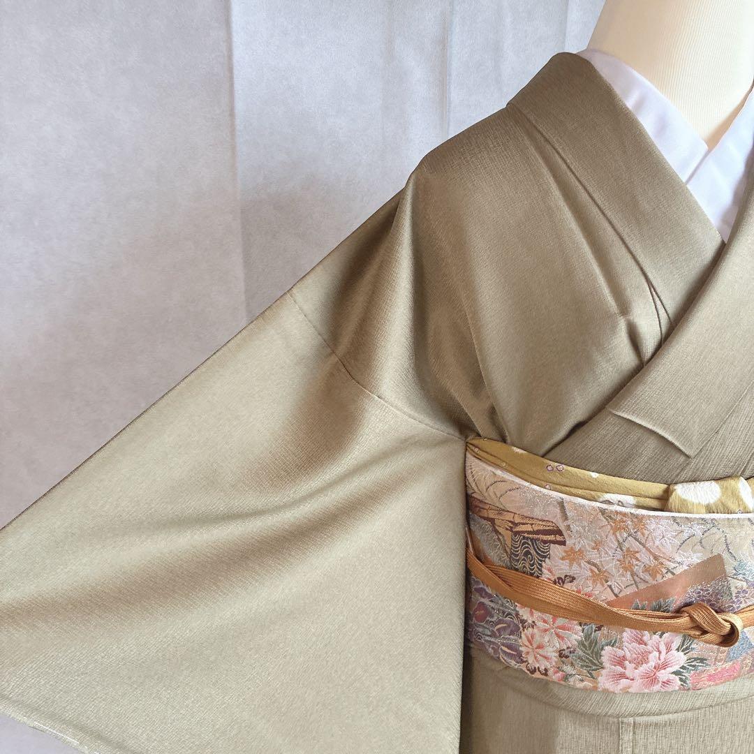 訪問着　フルセット　着物　正絹　Lサイズ　ロング　雪輪　花　金駒刺繍　N5