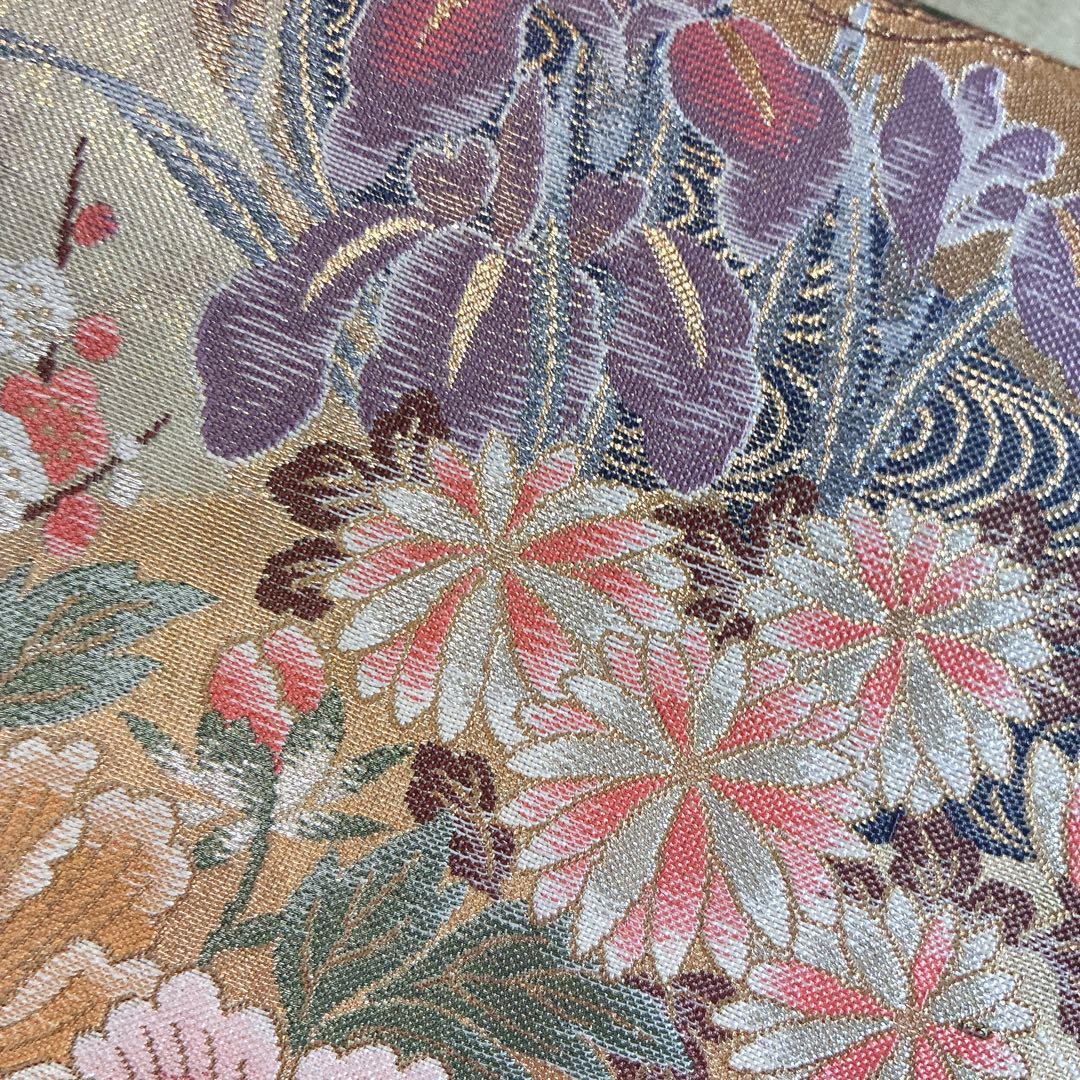 訪問着　フルセット　着物　正絹　Lサイズ　ロング　雪輪　花　金駒刺繍　N5