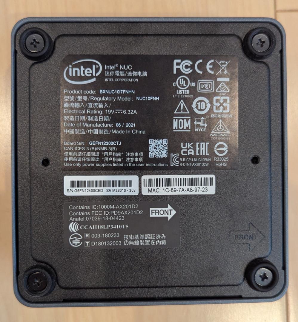 ミニPC Intel NUC10i7 32GB / 256GB / Win 11 Pro