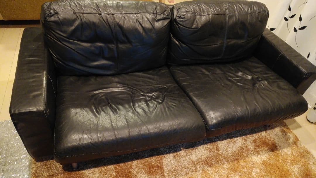 無印良品 ソファー　ブラック レザー 本革 2人掛け 3人掛け 黒 ソファ