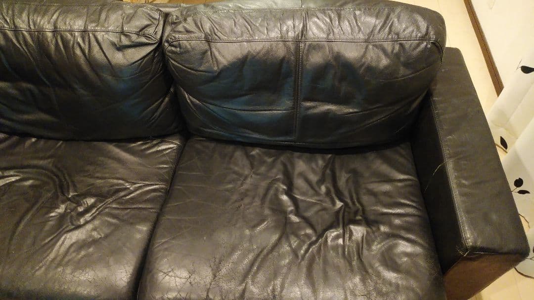 無印良品 ソファー　ブラック レザー 本革 2人掛け 3人掛け 黒 ソファ
