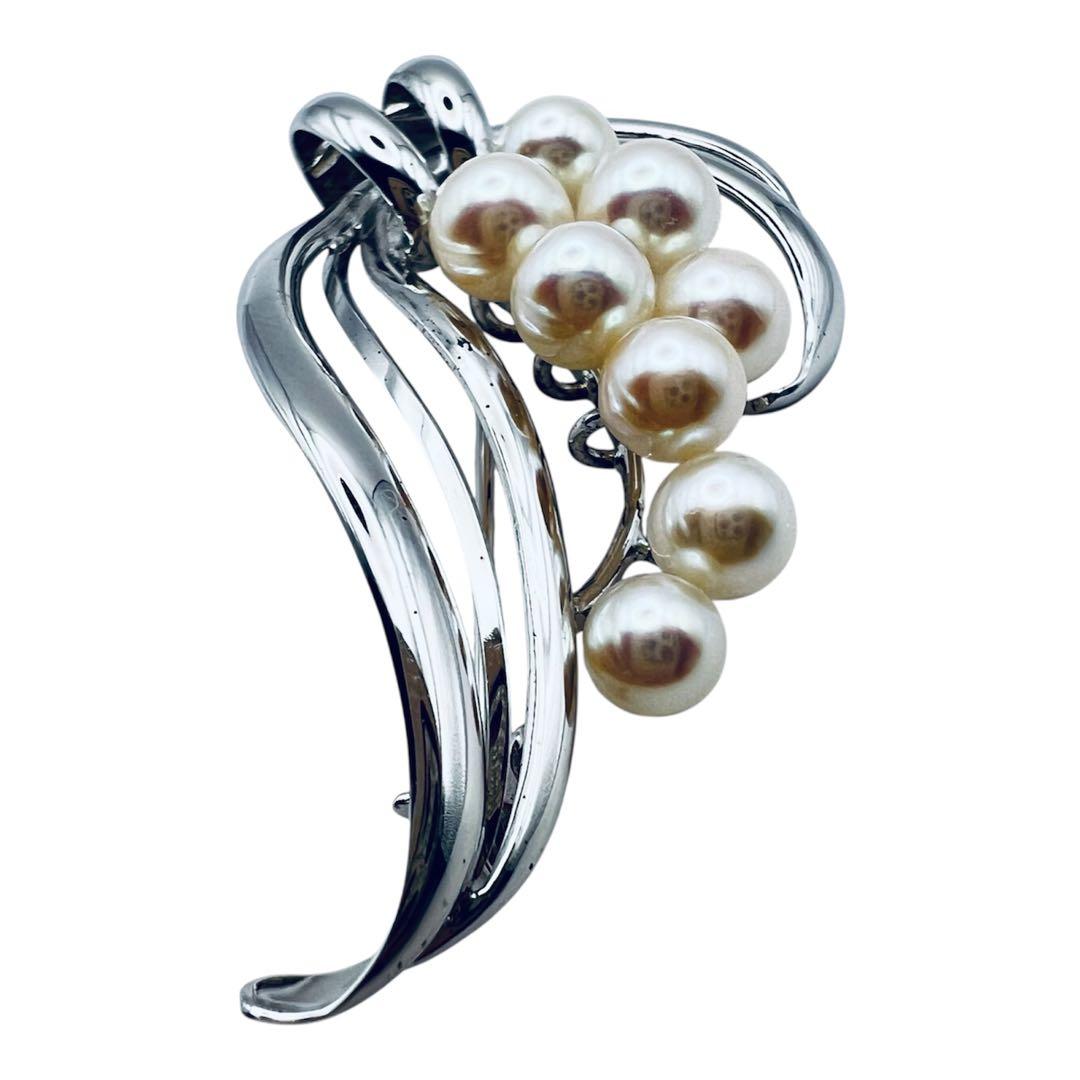 超美品　ミキモト　アコヤパール　8粒　6mm-5mm シルバーブローチ M刻印