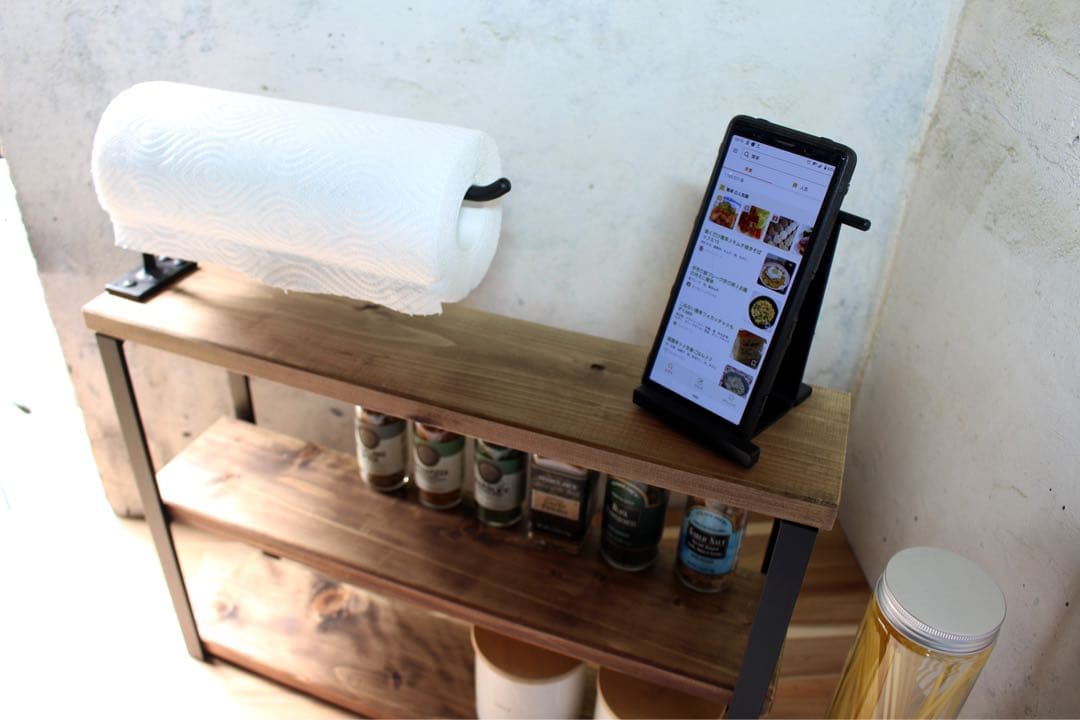 アイアンキッチンペーパーホルダー、スパイスラック、スマホスタンド