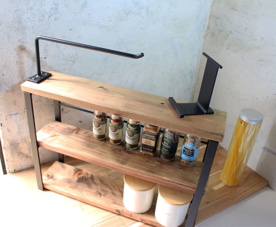 アイアンキッチンペーパーホルダー、スパイスラック、スマホスタンド