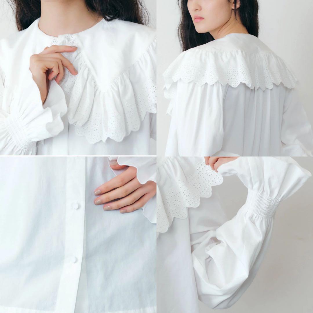 THE SHINZONE 25AW LACE COLLAR BLOUSEホワイト