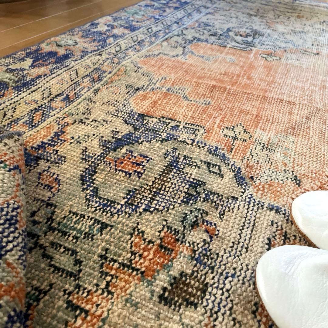 60×199 ロングランナーラグ　擦れ　シャビー　ウール　トルコヴィンテージラグ