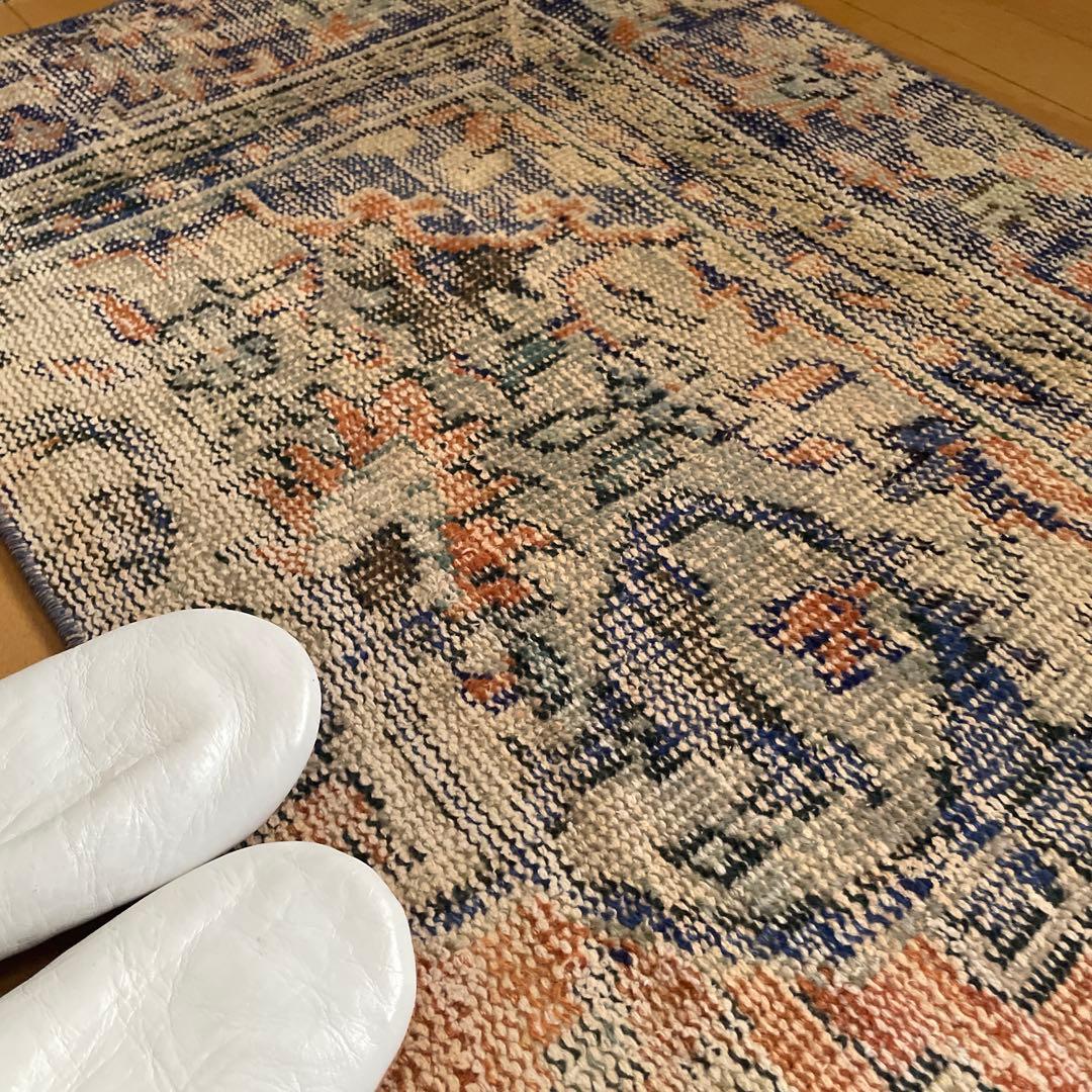 60×199 ロングランナーラグ　擦れ　シャビー　ウール　トルコヴィンテージラグ