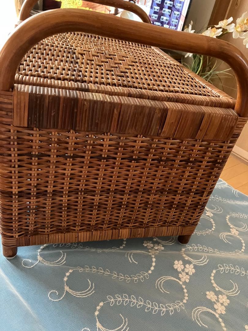 ヴィンテージ❤️ラタン　蓋付きバスケット　昭和　レトロ